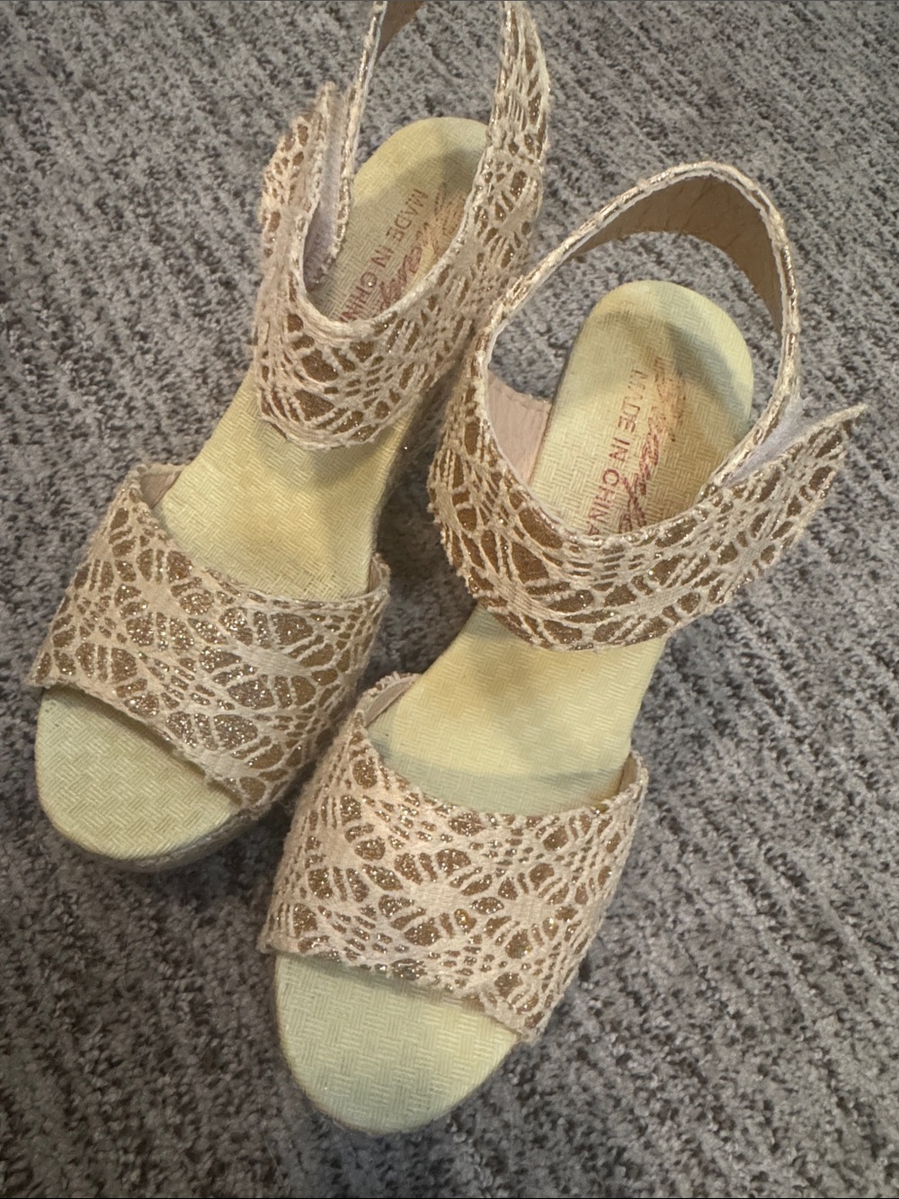 Womens Gold Lace Slingback Sandals